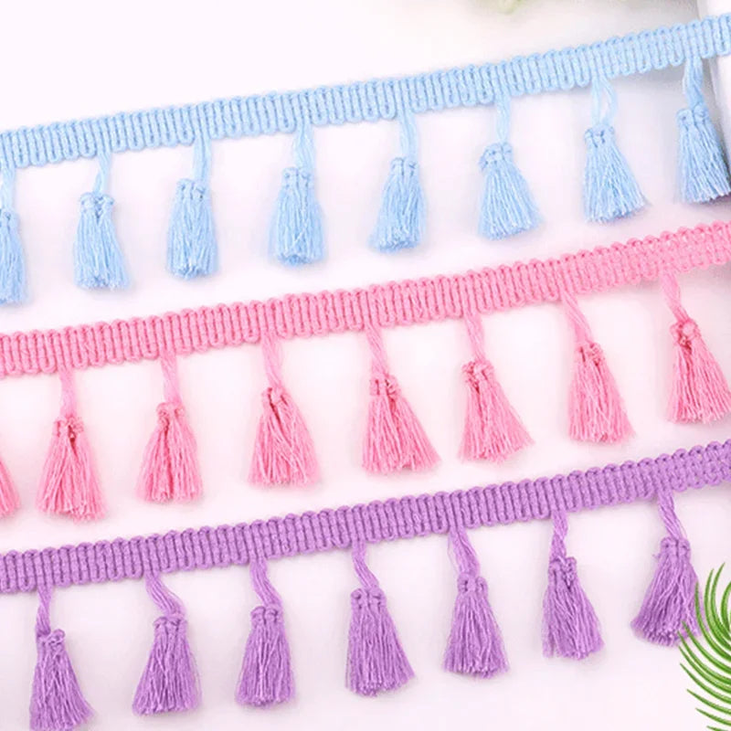 rubans pompons violet rouge jaune orange bleu rose boho artisanal 10 mètres