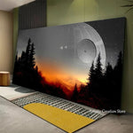 toile d'art moderne paysage nocturne étoiles station spatiale clips noir blanc orange