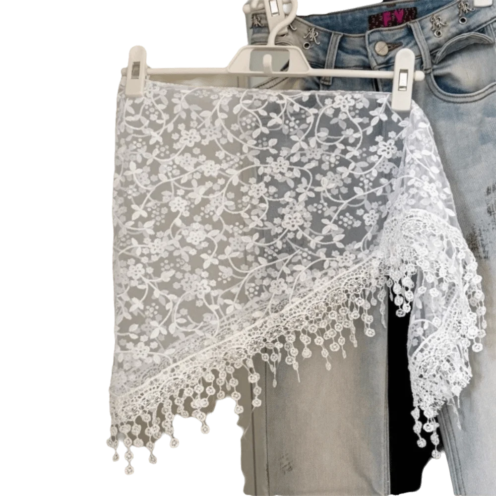 écharpe femme blanc broderie florale classique haute élasticité polyester asymétrique été junior clips