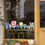autocollants décoratifs fleurs champignons stylisés multicolores rouge bleu jaune vert rose adhésif diy