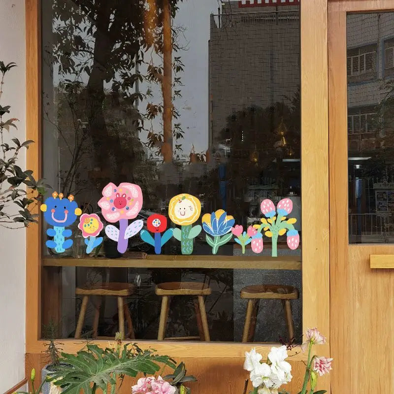 autocollants décoratifs fleurs champignons stylisés multicolores rouge bleu jaune vert rose adhésif diy
