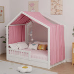 lit cabane enfant blanc moderne minimaliste coussins rideaux latéraux tapis