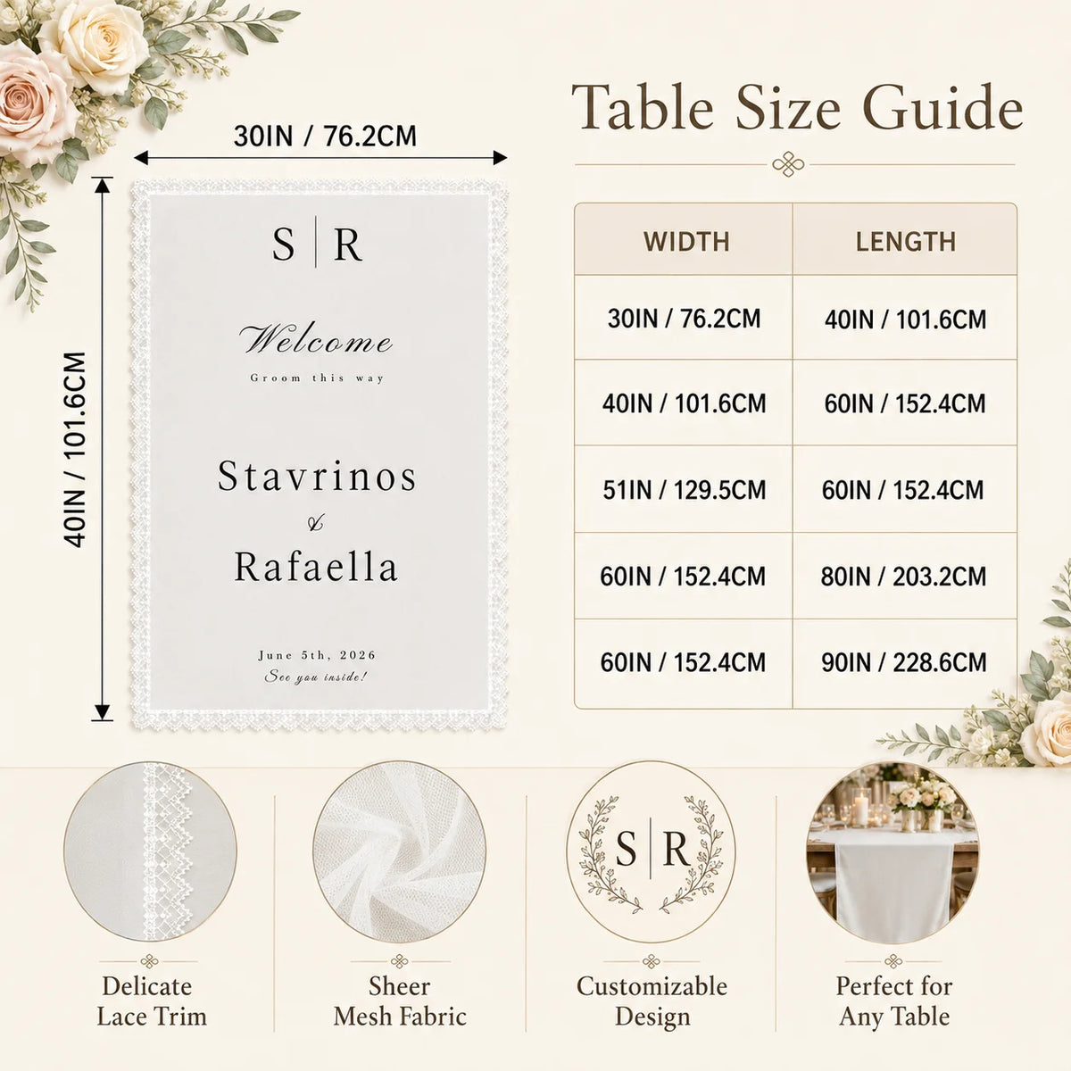 nappe table dentelle élégante blanc cassé mariage champêtre semi transparent festive