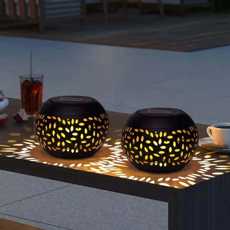 lanterne solaire moderne blanc feuilles découpées ip65 led étanche extérieur table jardin patio