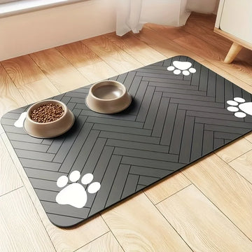 tapis absorbant animaux gris rayures moderne antidérapant lavable deux bols