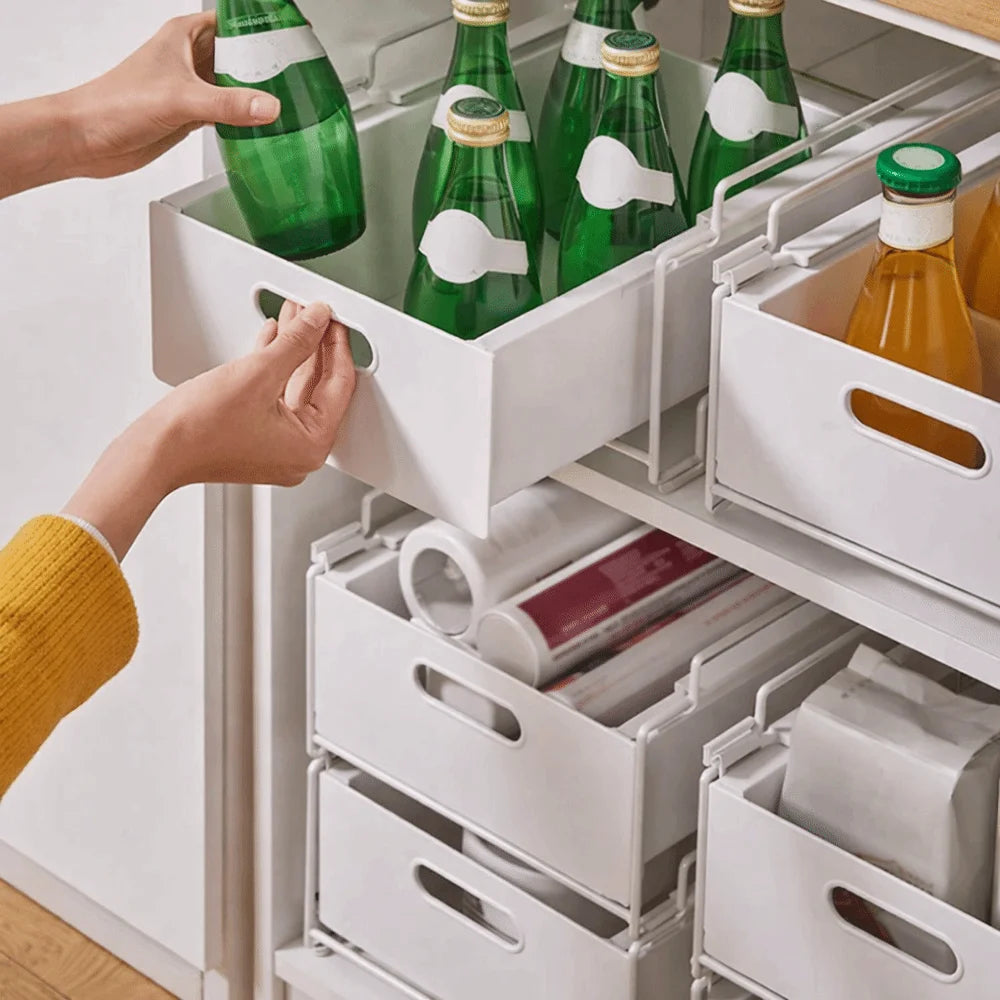 boîtes rangement blanc modernes clips poignées imperméables plastique sans BPA métal opaques étagères sous
