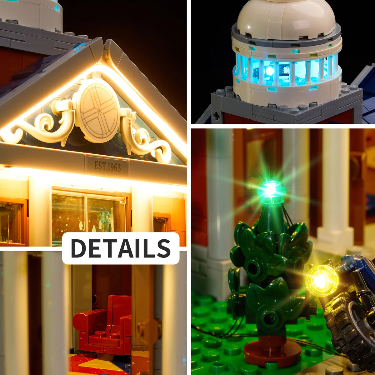 construction lego xmen maison lumineuse led marron blanc bleu verte rouge personnages details architecturaux