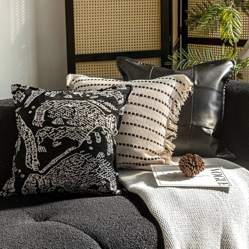 lot housses coussin décoratives motifs animalier rayures géométriques noir blanc
