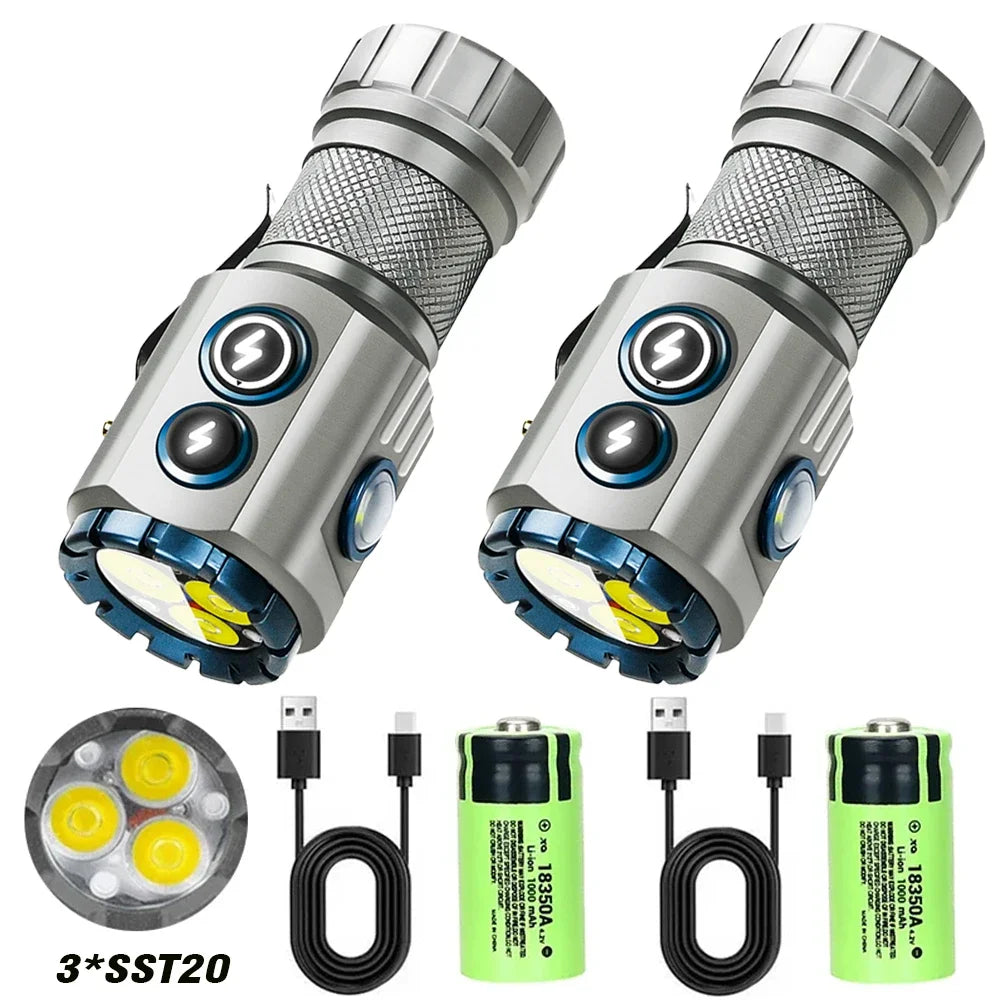 lampe torche rechargeable led rgb argenté noir jaune texturée moderne aimant mode lumière variable