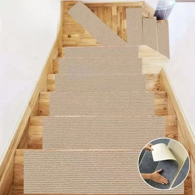tapis d'escalier rayures horizontales gris moderne antidérapant polyester adhésif extérieur lavable 80cm