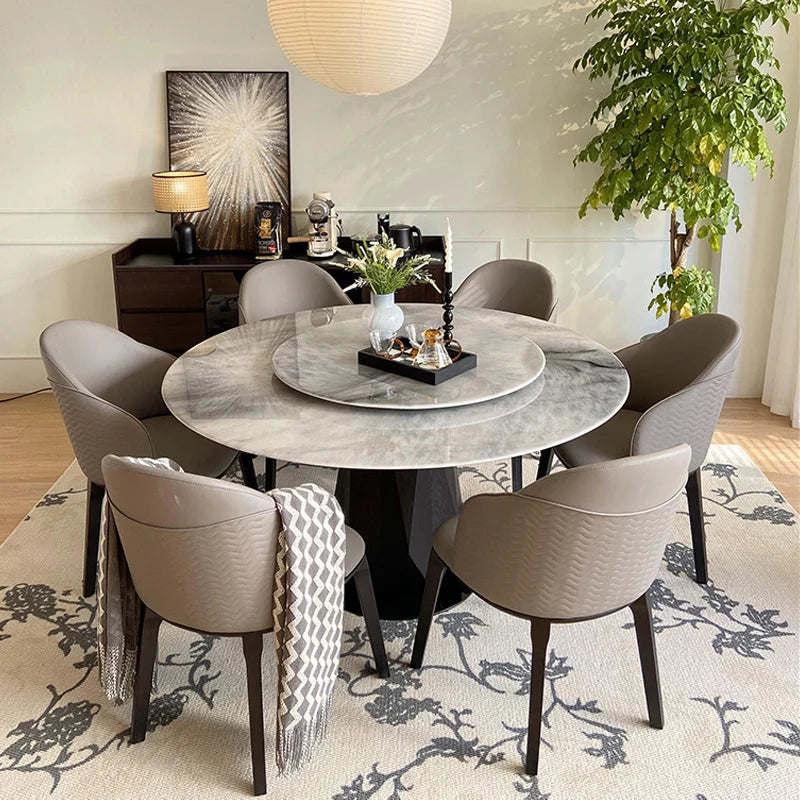 table ronde marbre gris moderne table manger pied central minimaliste meubles maison