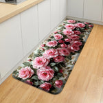 tapis sol rose floral antidérapant polyester décoration maison printemps été cuisine salle bain porteintérieur