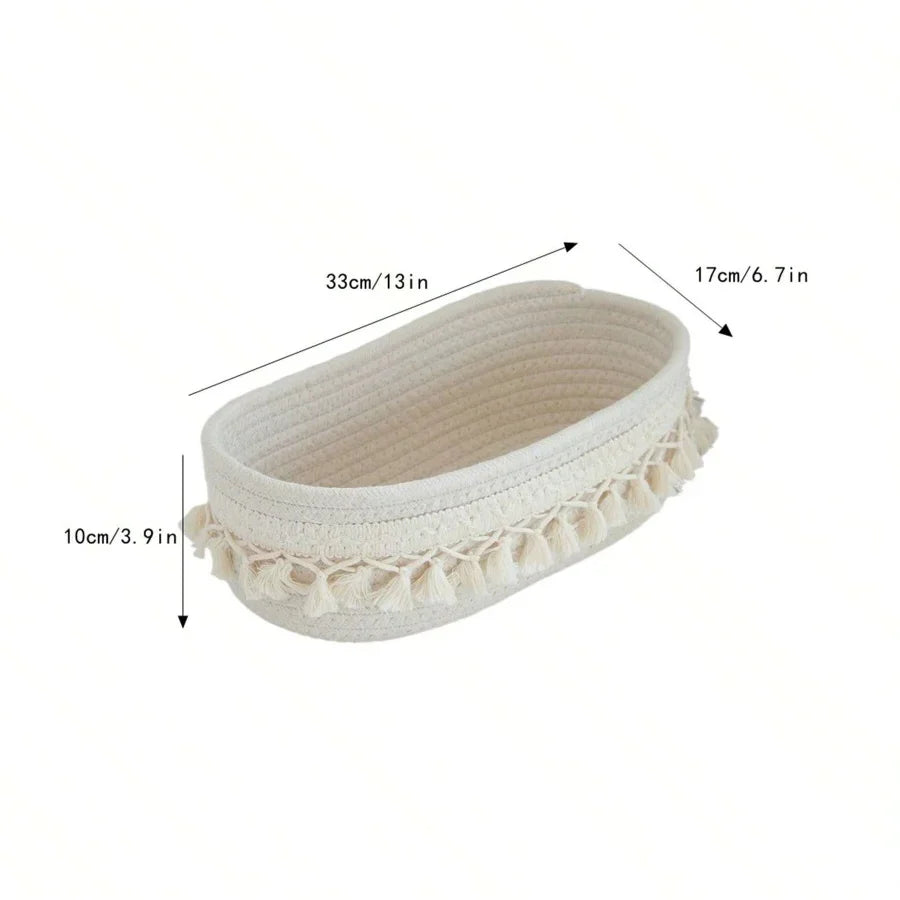 panier rangement tissu coton blanc franges boho chic savon parfum téléphone bougie