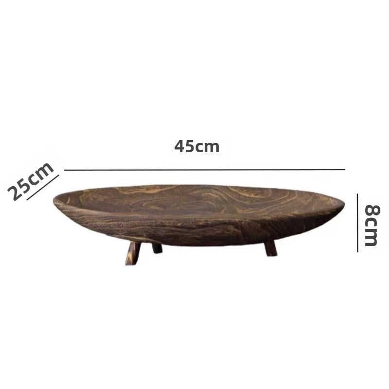 assiette bois marron rustique fruits texture naturelle plateforme décoration salon oval rectangulaire respectueux environnement