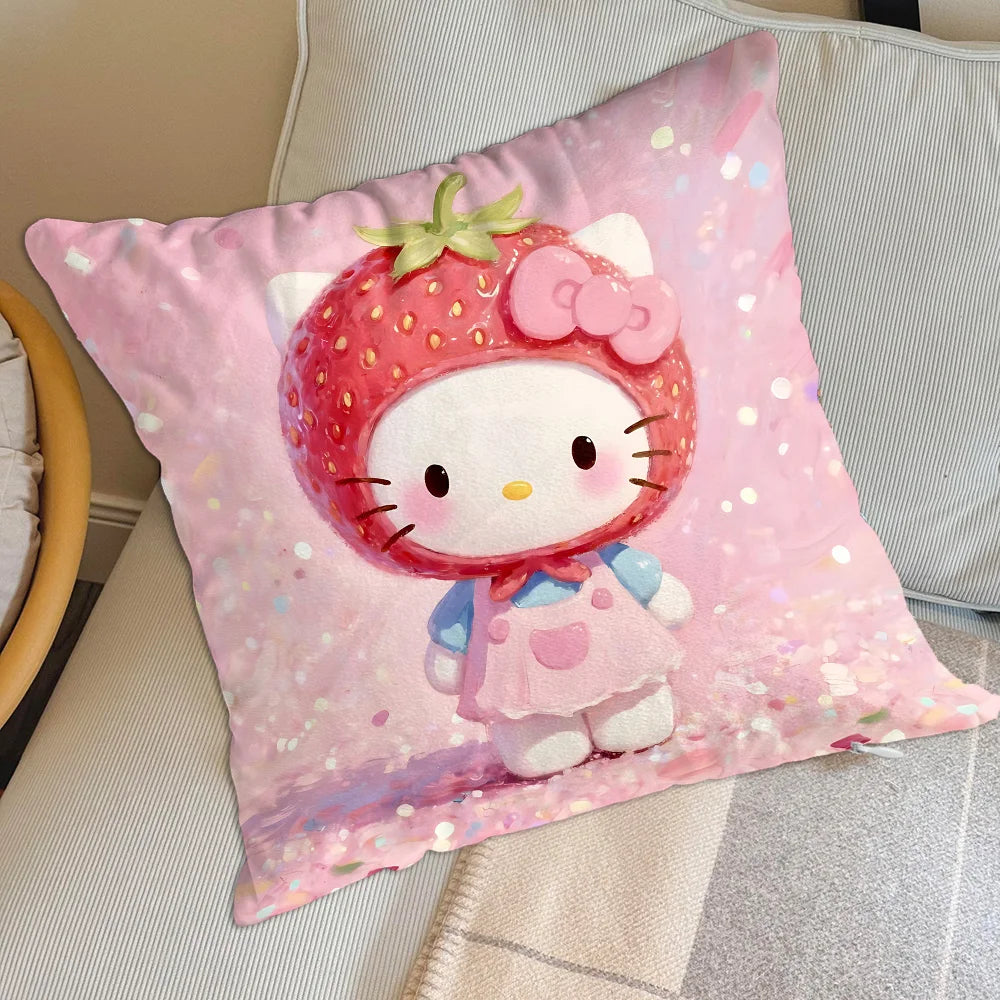 housse coussin décorative motif hello kitty rose blanc coton cartoon salon lit