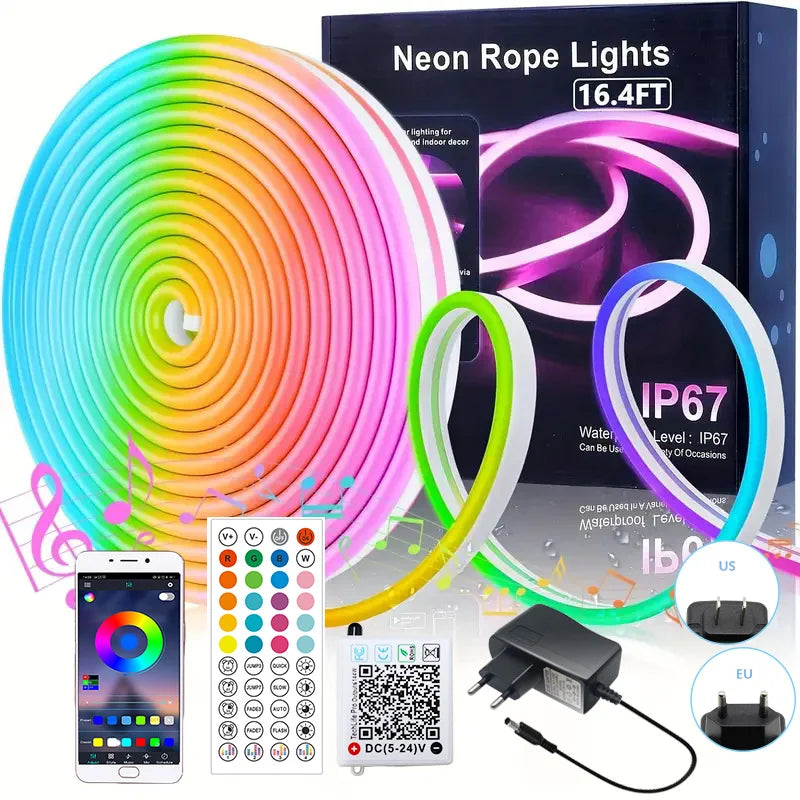 ruban led néon multicolore 24v ip67 synchronisation musique décoration moderne 10m 20m