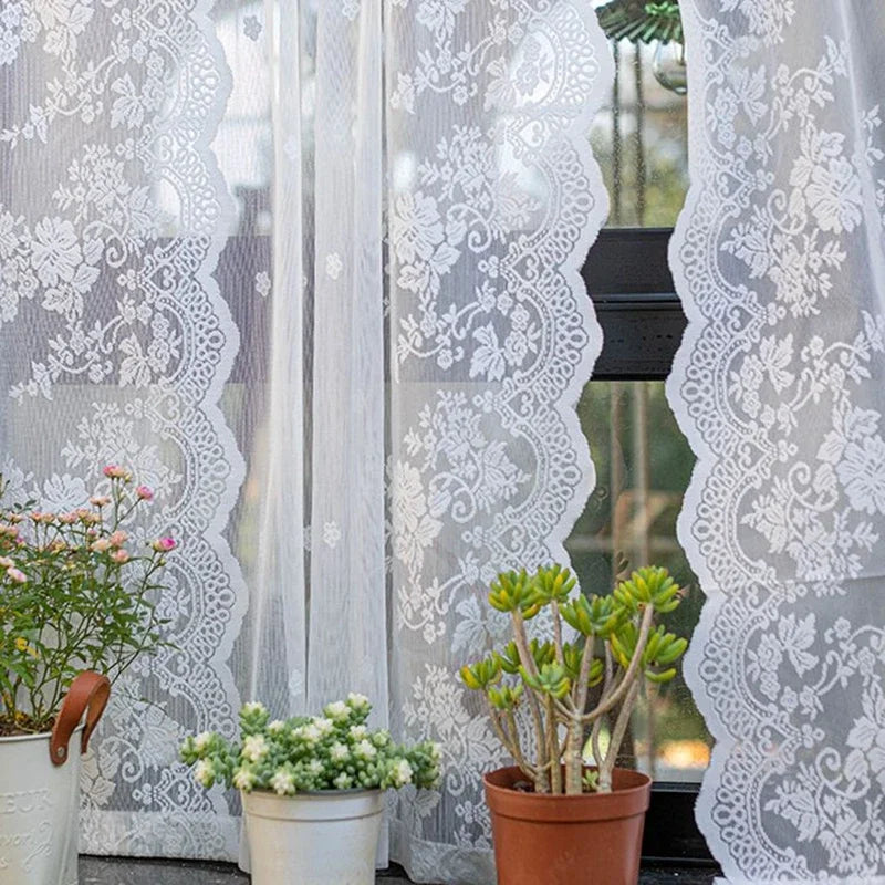 rideau blanc brodé fleur transparent classique cuisine tulle polyester inclusion ruban fixation