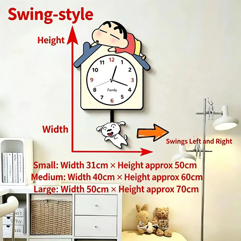 horloge murale dessin animé shin chan personnages chien pendule moderne opacité multicolore chambre