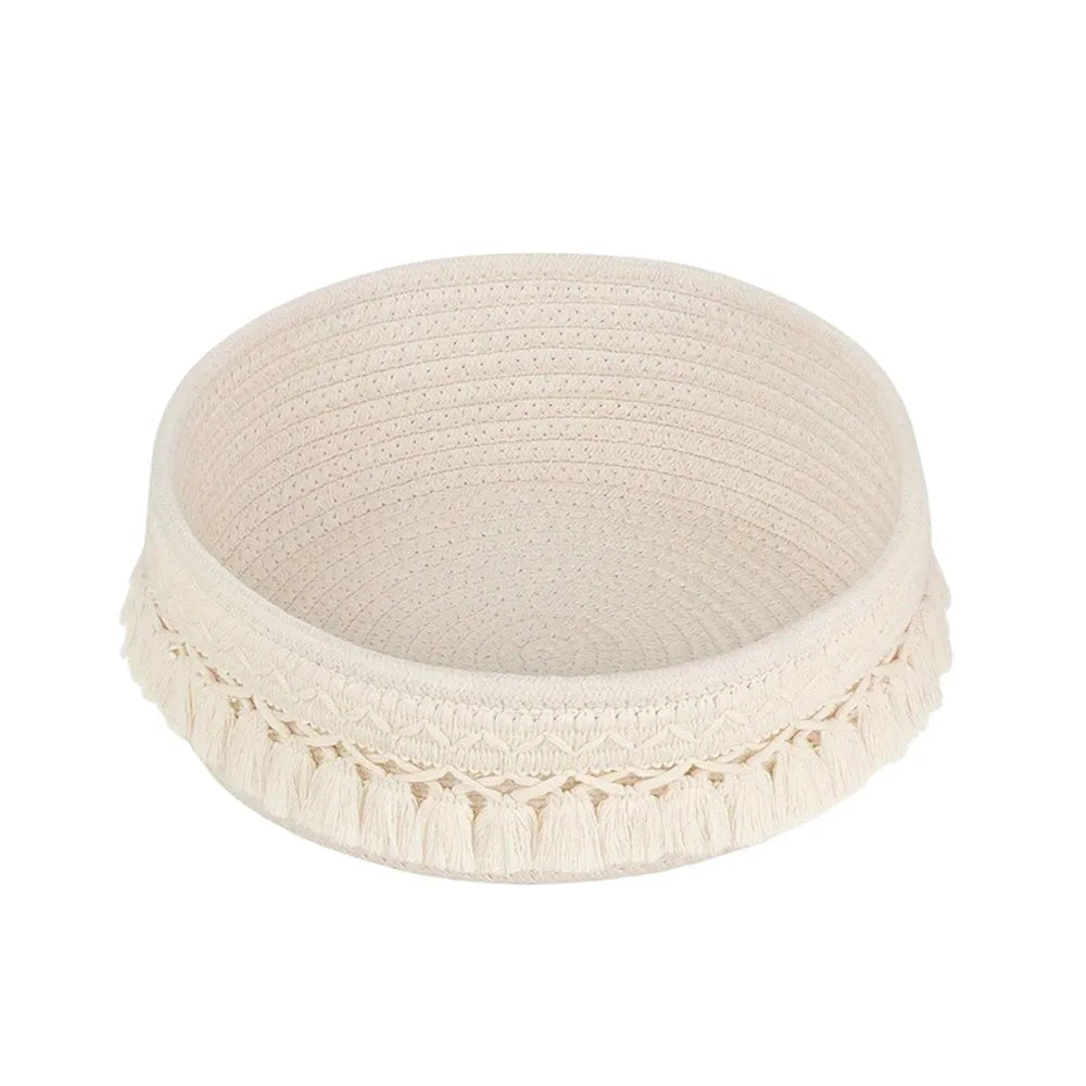 panier tissé boho chic beige noir franges rangement cosmétiques réutilisable multifonction opacité