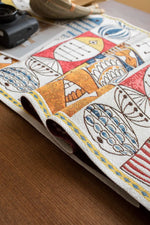 chemin table moderne multicolore motif poissons décoratif tassel blanc polyester coton