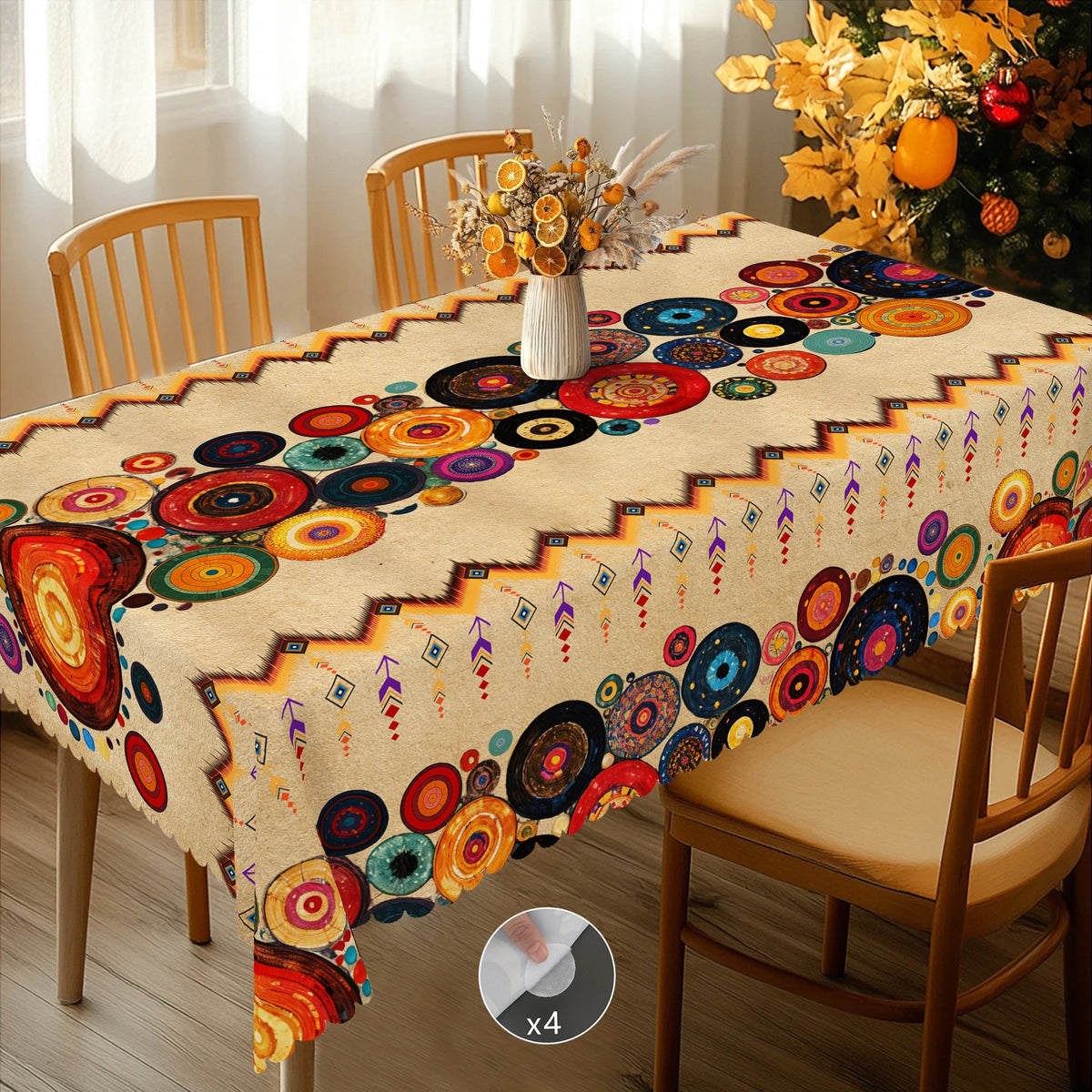 nappe boho chic ethnique motifs géométriques couleurs vives imperméable réutilisable machine clips tableextérieurintérieur