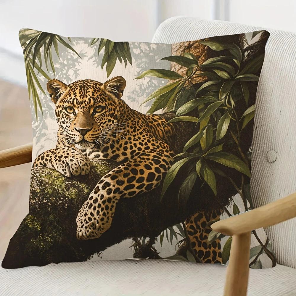 housse coussin moderne imprimé léopard feuilles polyester 45x45cm salon chambre