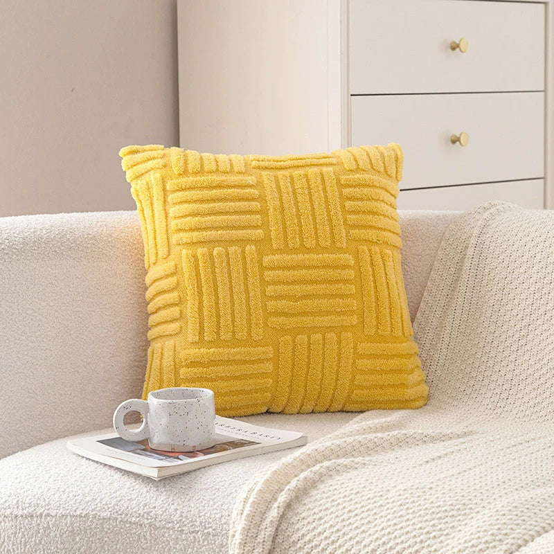 coussins moelleux rayures horizontales gris blanc moderne confortable zip vert clair polyester