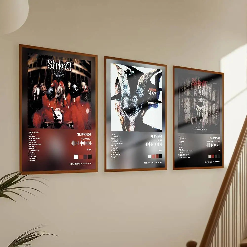 affiche musicale slipknot tête bête skelette moderne noire blanche rouge graphique