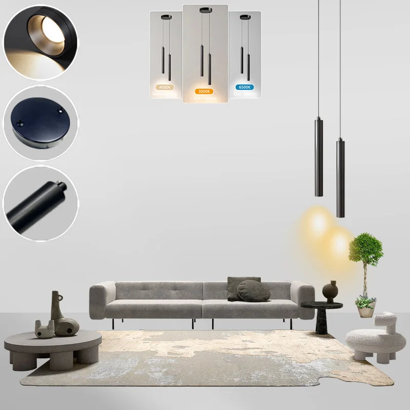 lampe suspendue moderne noir minimaliste pendentif led câble aluminium salle bain chambre salon