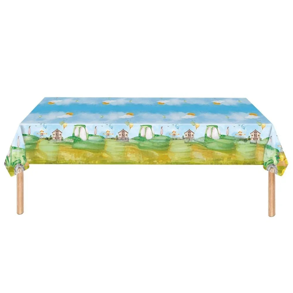 assiettes gobelets serviettes tracteur champ enfants vert bleu anniversaire fête campagne printemps