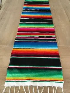 nappe mexicain rayées franges colorées maison carnaval festive 35x210cm polyester coton