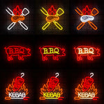néon lumineux barbecue steak fourchette couteau flamme porc kebab rouge blanc moderne fixations murales