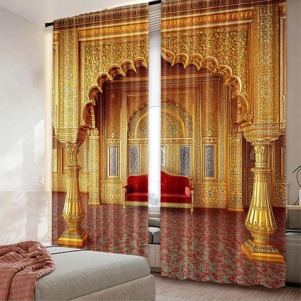 rideau ornemental floral classique dorés motifs floraux opaques polyester rouge beige