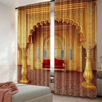 rideau ornemental floral classique dorés motifs floraux opaques polyester rouge beige