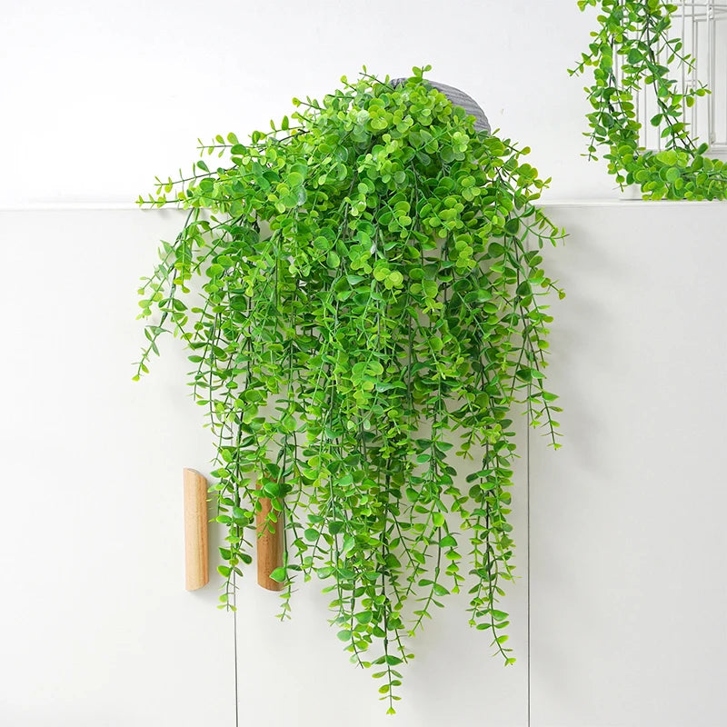 plantes artificielles suspendues feuilles vertes modernes décoratives extérieures accrochées ovales veinées opaques vivantes