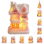 ornement noël miniature maison lumineuse rose brique neige toit fenêtres porte guirlandetoyshop
