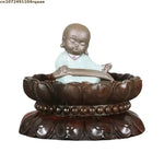 statue bouddha bois support artisanal motif floral vintage décoration maison trépied ornements chinois
