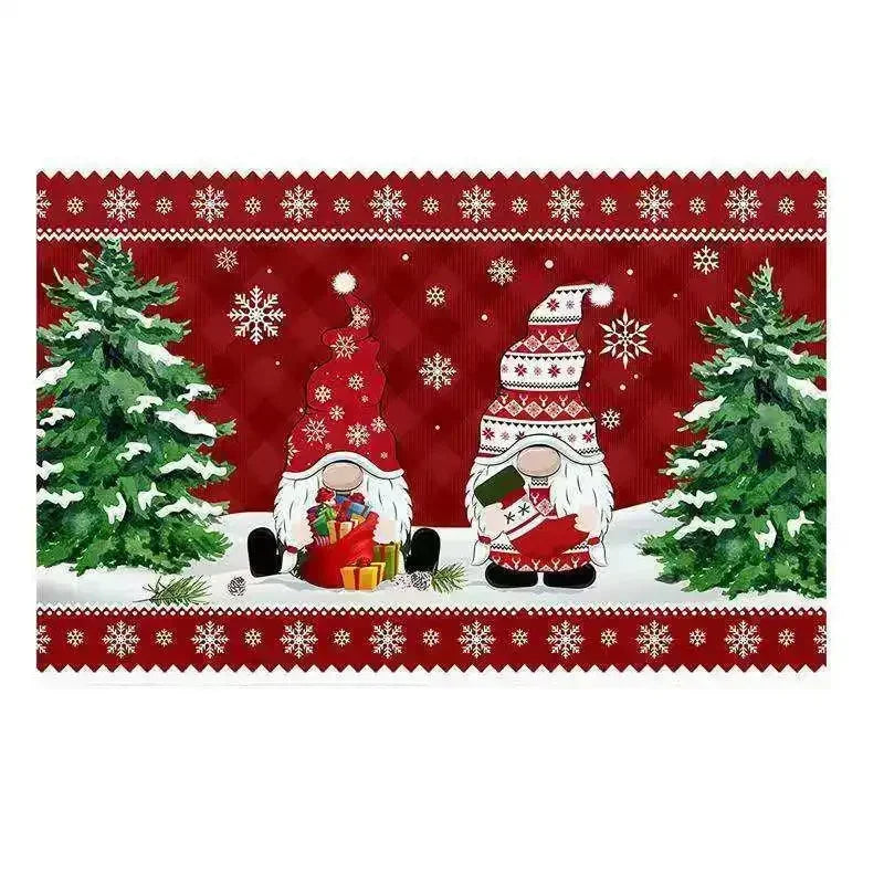 tapis d'entrée noël rennes lutins chaussettes flocons marron rouge blanc vert