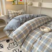 ensemble literie coton bleu clair carreaux gris moderne minimaliste taies oreiller couverture