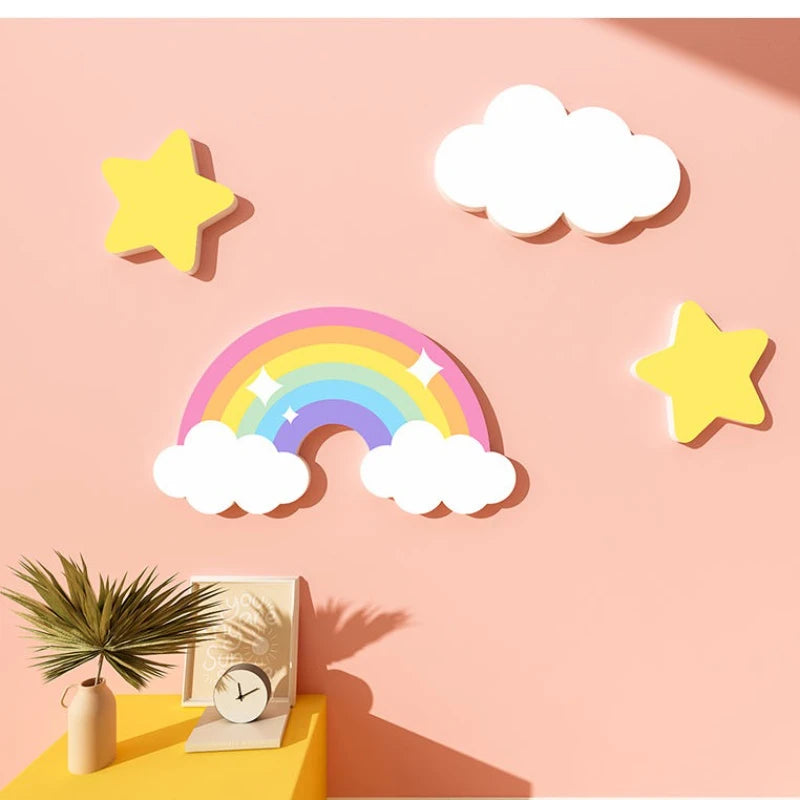 autocollants muraux enfants motifs animaux nuages décor chambre PVC opaques Jaune Blanc Bleu Rose