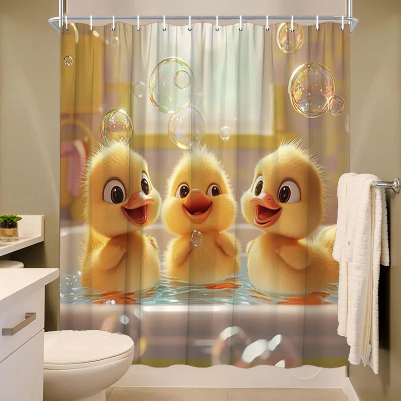 rideau douche canards mignons jaune blanc vert pastel opacité métalliques 180cm 200cm