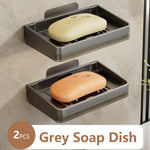 support savon mural aluminium électroplaqué adhésif salle bain moderne gris métallisé egouttoir unique niveau