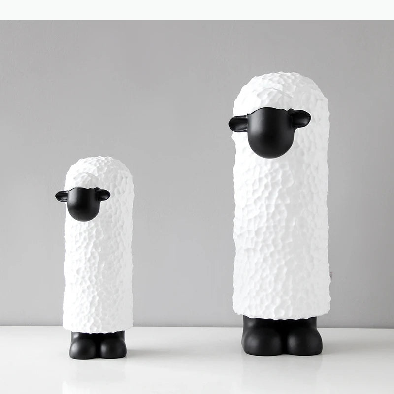 statues moutons blanc noirs texture laine faces lisses moderne accessoires decoration chambre enfants