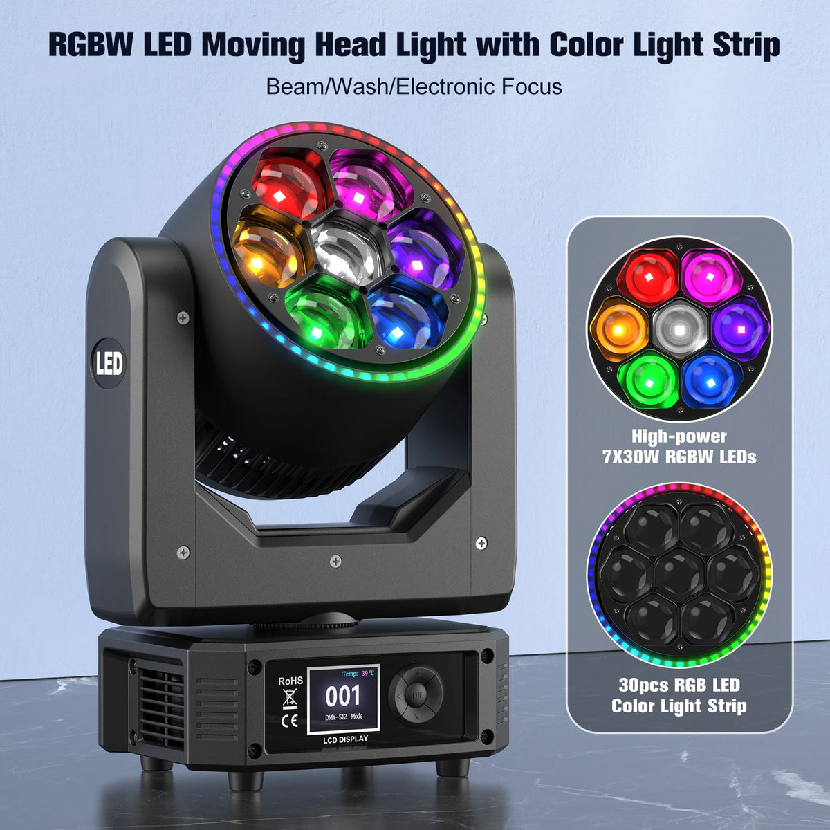projecteur led noir dmx affichage lcd bouton contrôle 300w lumineuses scènes dj moderne