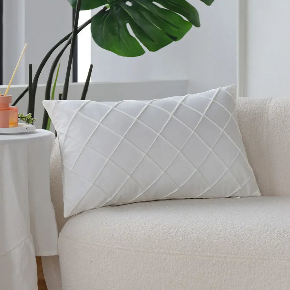 housse coussin velours carreaux blanc moderne 30x50cm sofa lit décoration