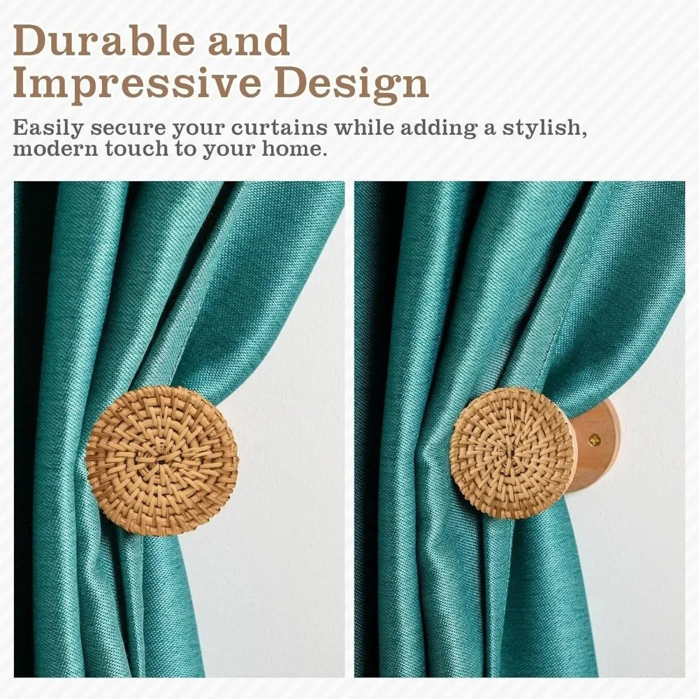 attaches rideau tressées moderne beige clair bois pack deux boucles chambre fenêtre