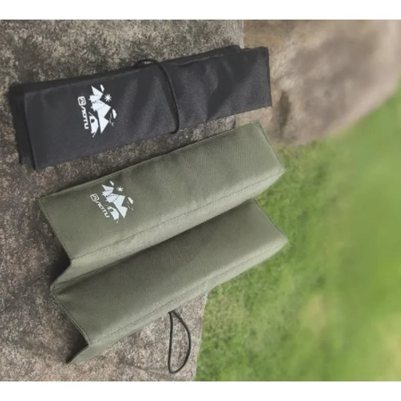 Sac crayons pliable pratique noir vert olive logo montagne soleil tissu ruban fixe compact