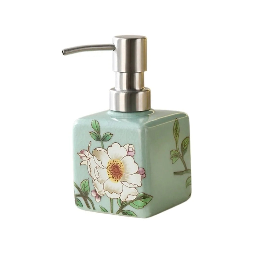 distributeur savon liquide fleurs papillon bleu jaune rose étanche rechargeable classique floral maison