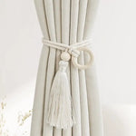 anneau bois cordelette pompon franges deco moderne rustique tissu coton beige clair