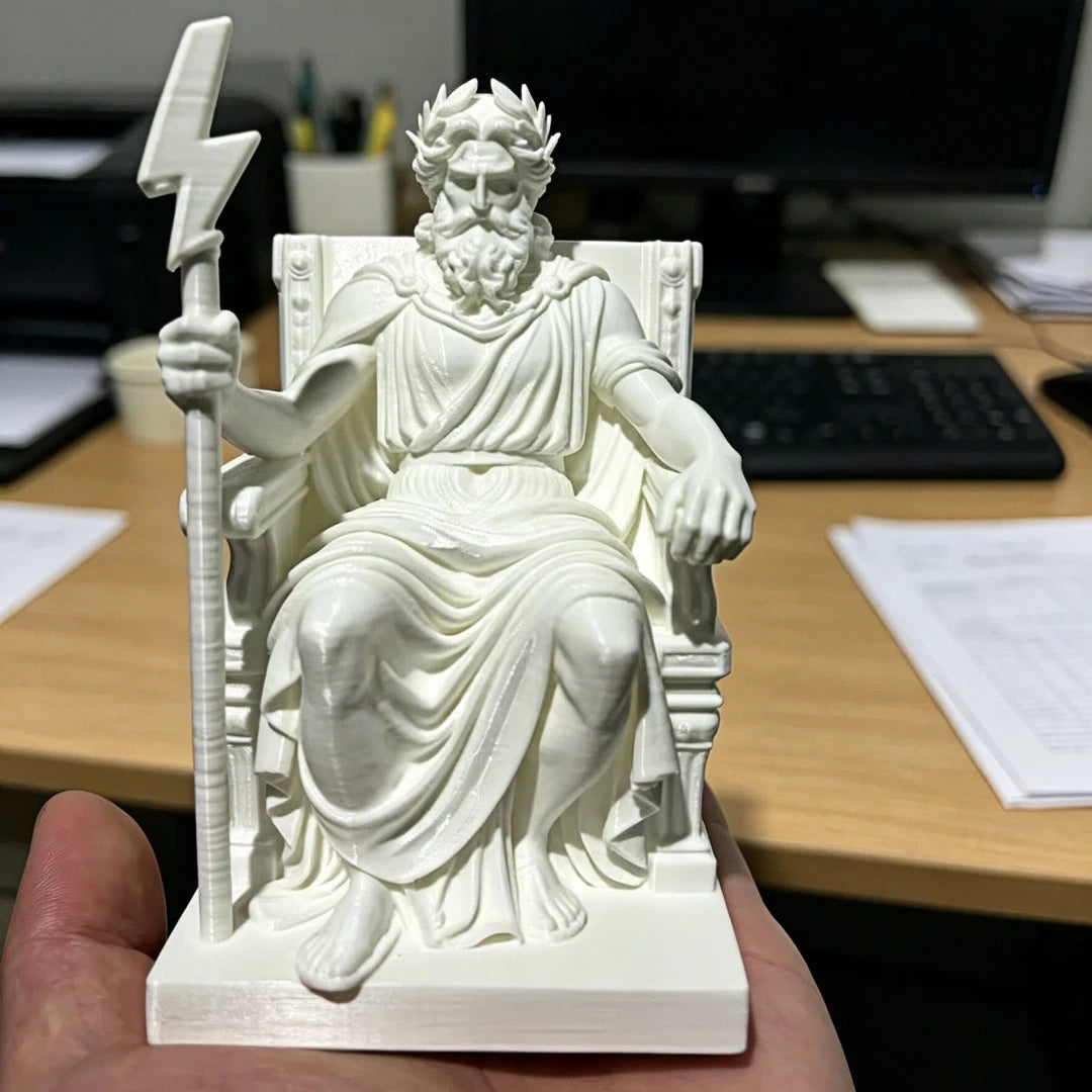 statue zeus dieu grec blanc trône sceptre éclair couronne laurier antique decoration mythe grec